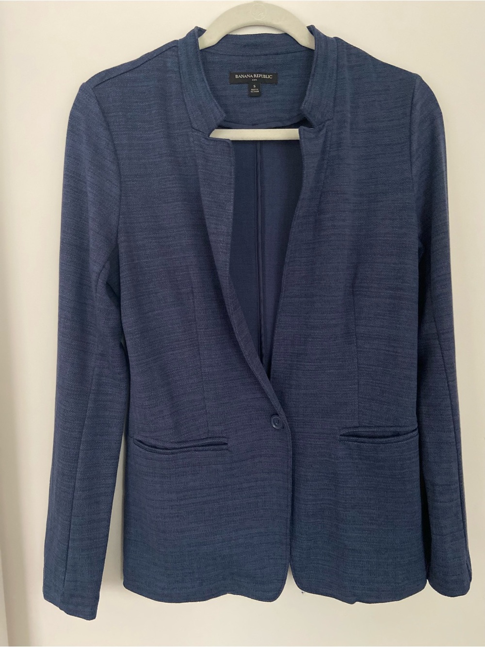 Banana Republic Navy Collarless Single-Button Knit Blazer